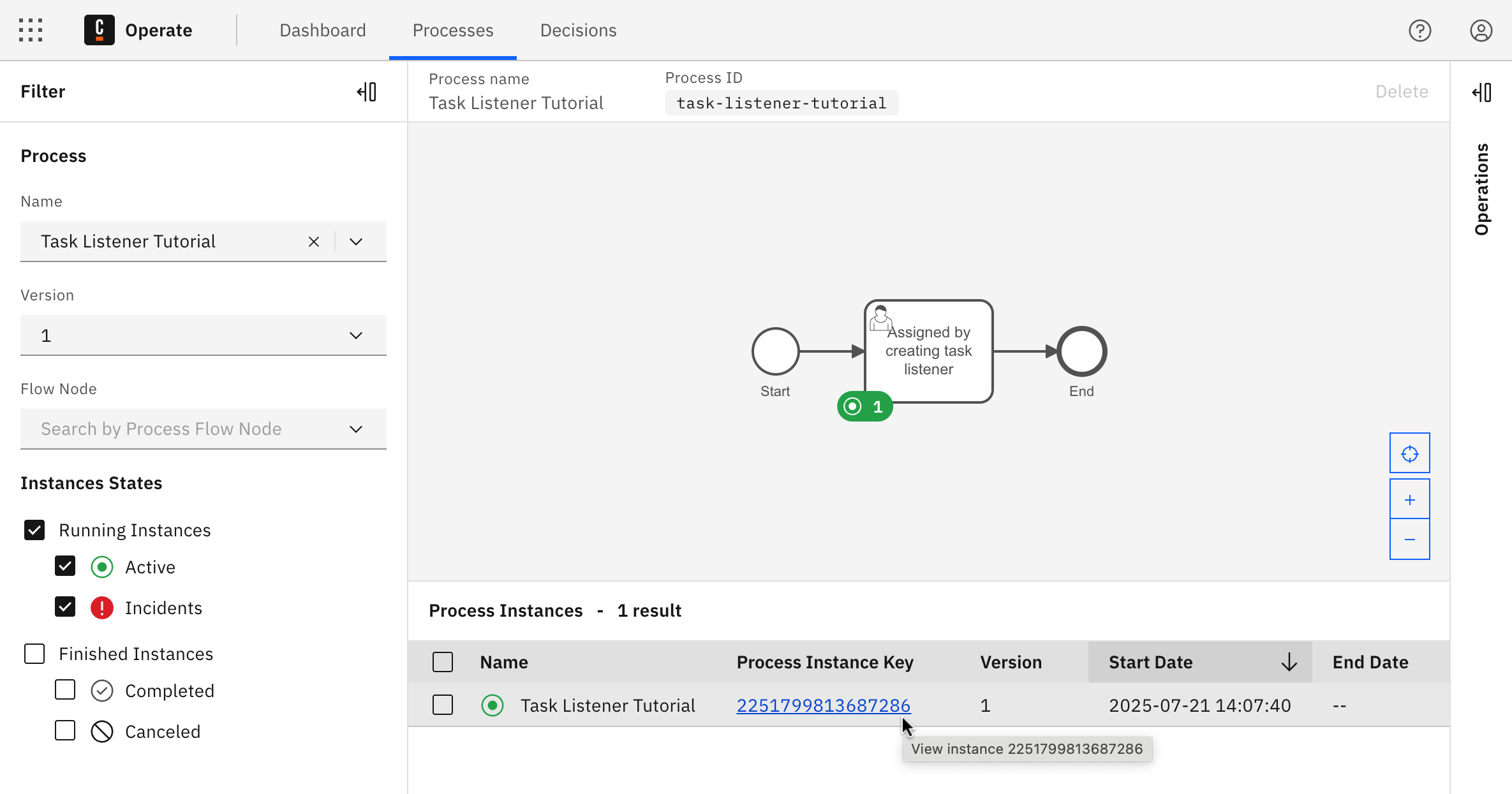 Inspect process instance in Operate