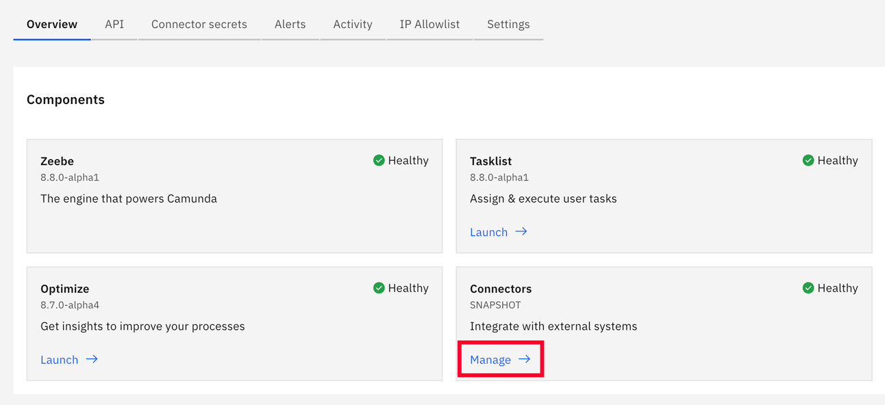 Manage connectors on the Connectors component tile