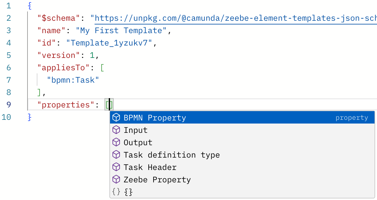 Adding a property with Ctrl+Space