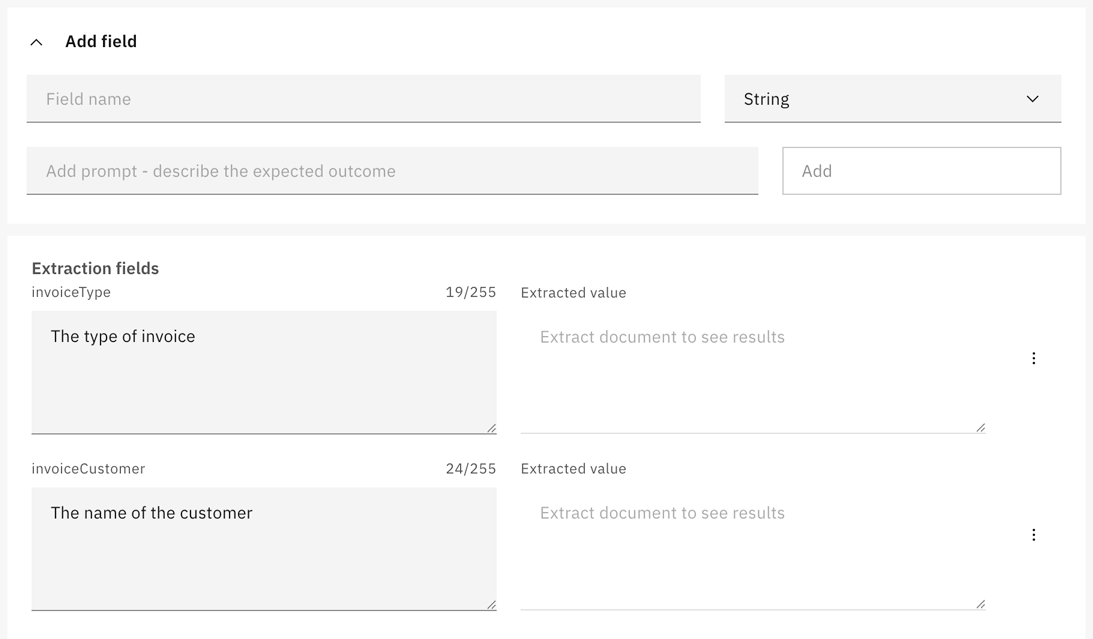 Data extraction fields