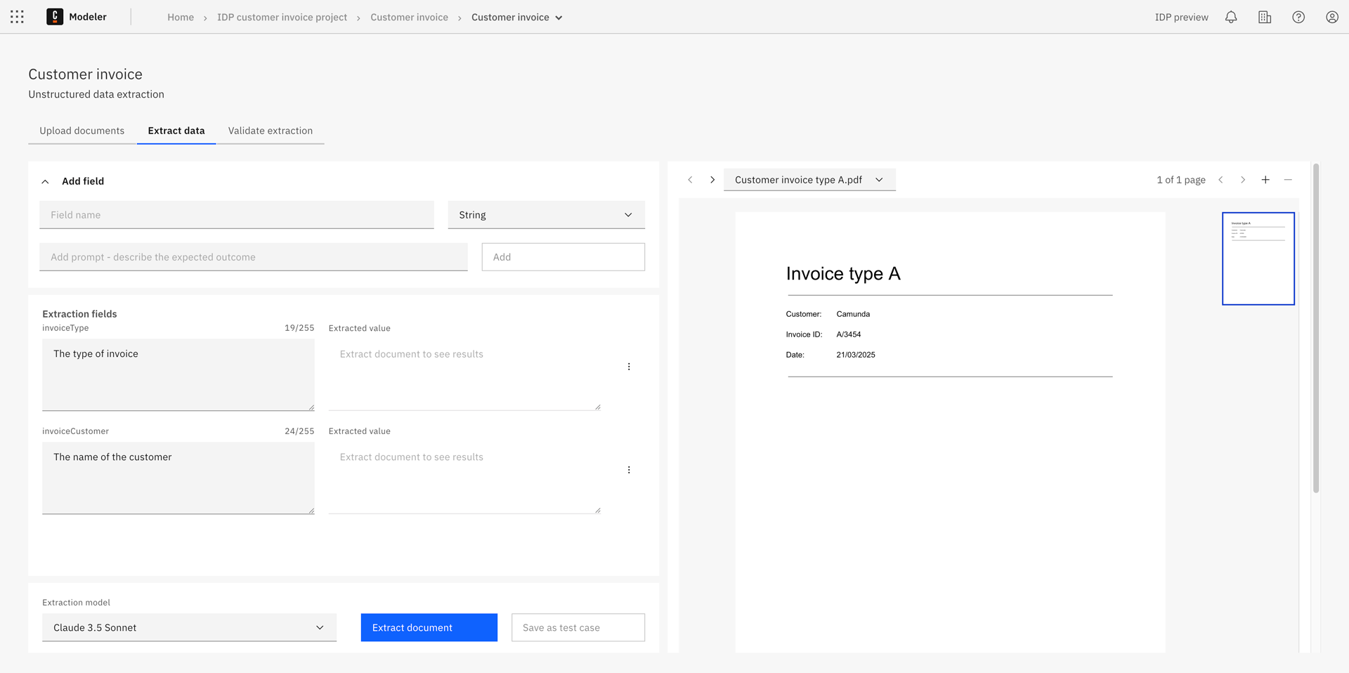 Unstructured data extraction screen