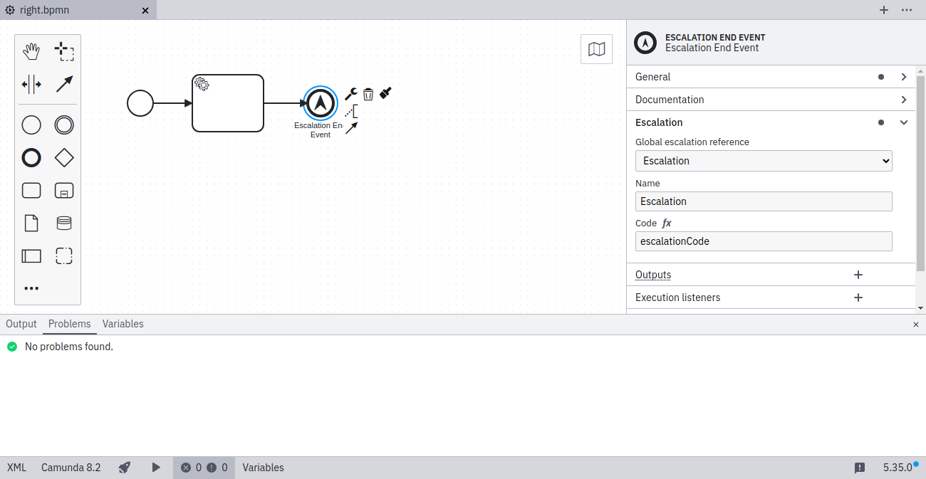 Escalation selected and escalation code specified