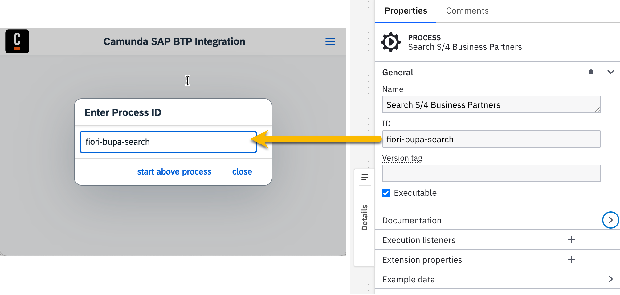 start process in Fiori app