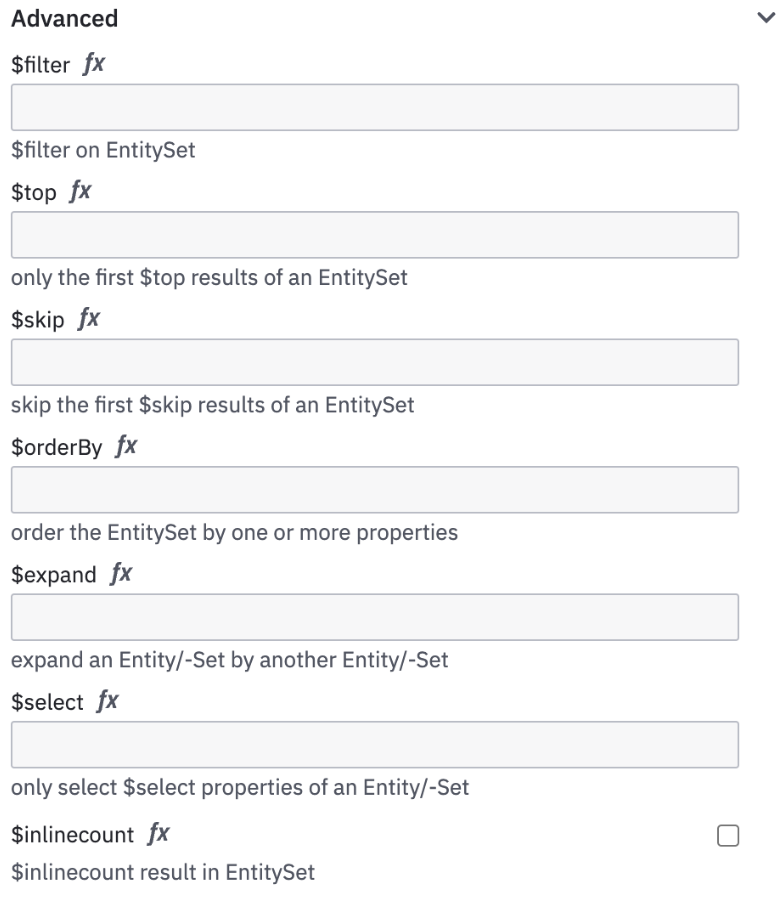 Advanced options of the SAP OData connector element template