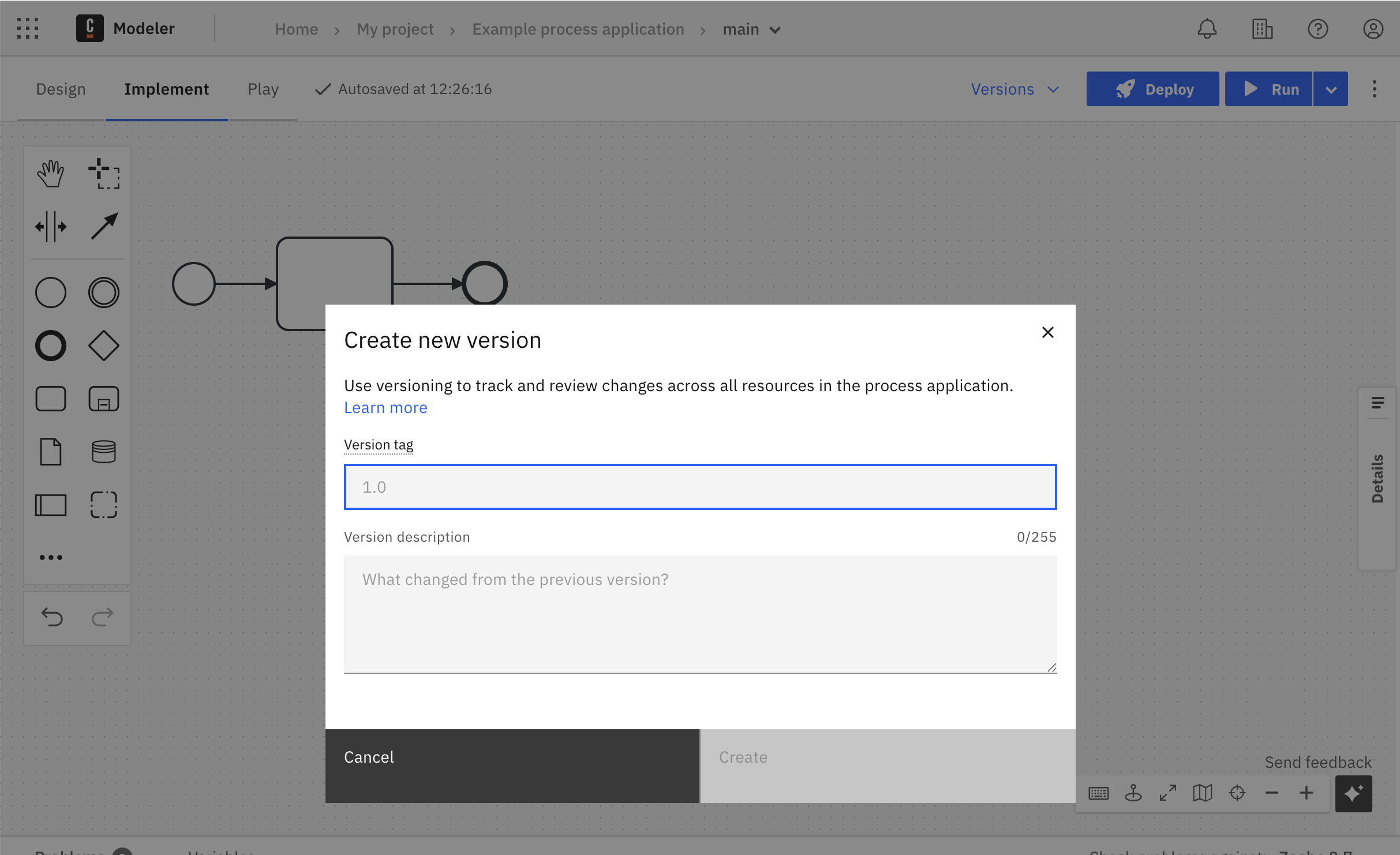 Create a version modal
