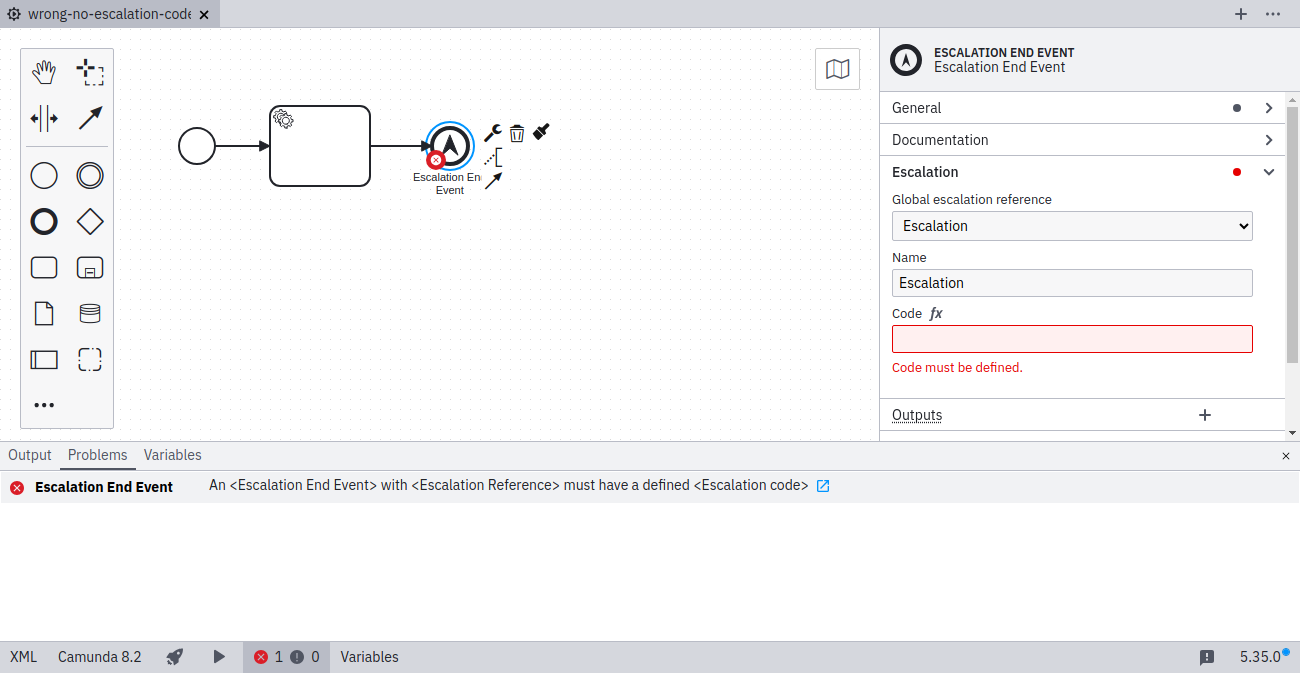 No escalation code specified